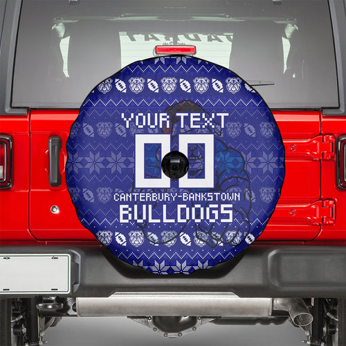 Personalized Canterbury Bulldogs Christmas Spare Tire Cover Australian Rugby Fans - Pixelated Ugly Xmas Pattern Mascot Santa