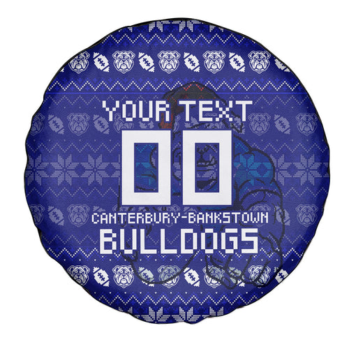 Personalized Canterbury Bulldogs Christmas Spare Tire Cover Australian Rugby Fans - Pixelated Ugly Xmas Pattern Mascot Santa