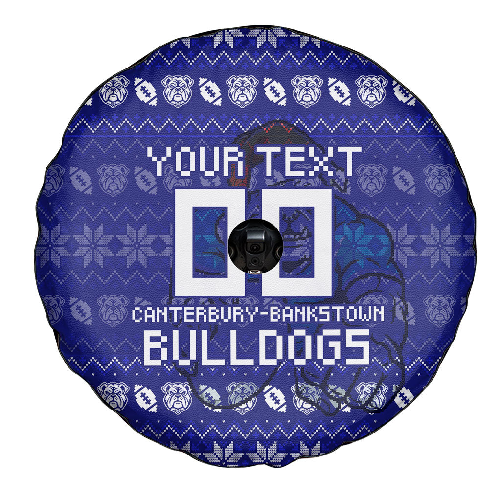 Personalized Canterbury Bulldogs Christmas Spare Tire Cover Australian Rugby Fans - Pixelated Ugly Xmas Pattern Mascot Santa