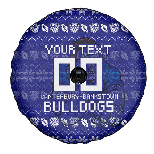 Personalized Canterbury Bulldogs Christmas Spare Tire Cover Australian Rugby Fans - Pixelated Ugly Xmas Pattern Mascot Santa