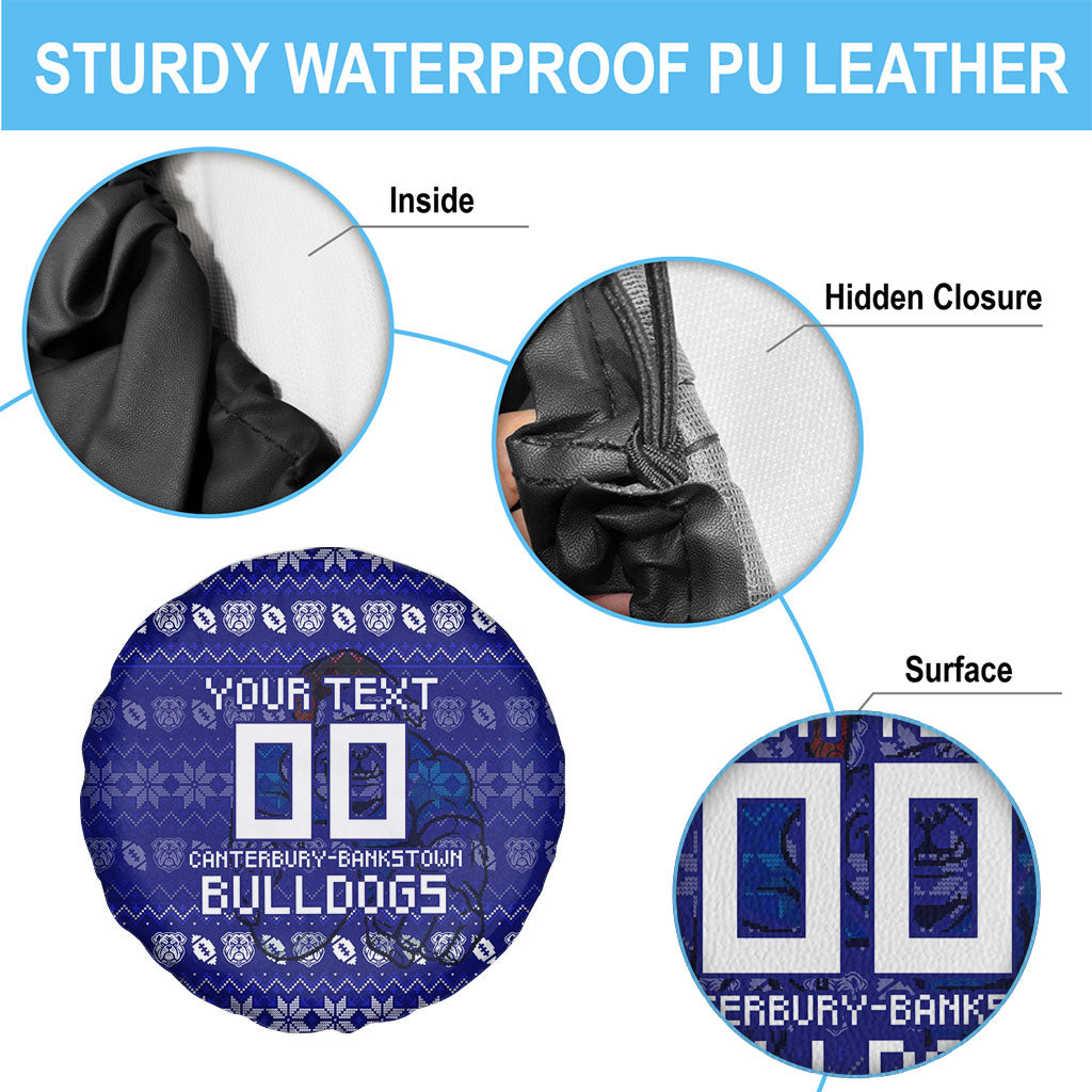 Personalized Canterbury Bulldogs Christmas Spare Tire Cover Australian Rugby Fans - Pixelated Ugly Xmas Pattern Mascot Santa