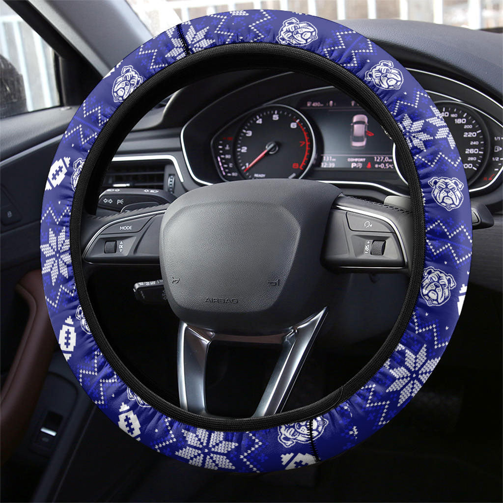 Canterbury Bulldogs Christmas Steering Wheel Cover Australian Rugby Fans - Pixelated Ugly Xmas Pattern Mascot Santa