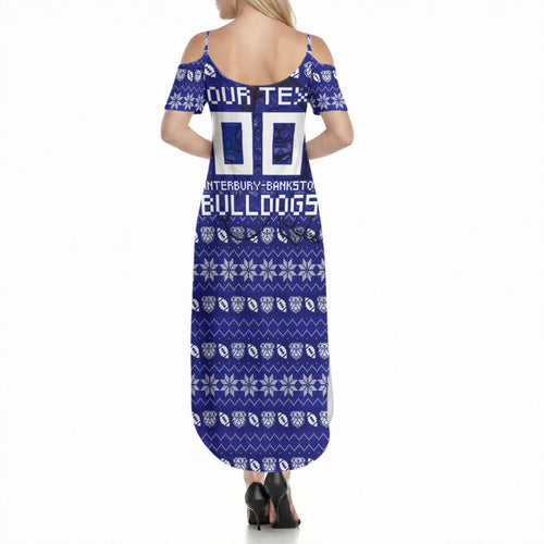Personalized Canterbury Bulldogs Christmas Summer Maxi Dress Australian Rugby Fans - Pixelated Ugly Xmas Pattern Mascot Santa