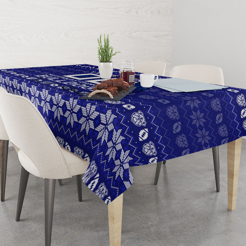 Personalized Canterbury Bulldogs Christmas Tablecloth Australian Rugby Fans - Pixelated Ugly Xmas Pattern Mascot Santa