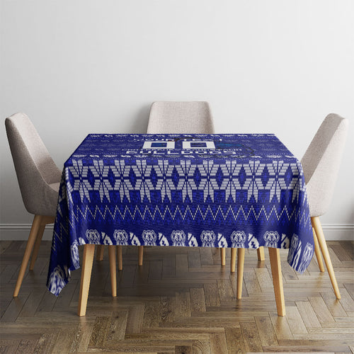 Personalized Canterbury Bulldogs Christmas Tablecloth Australian Rugby Fans - Pixelated Ugly Xmas Pattern Mascot Santa