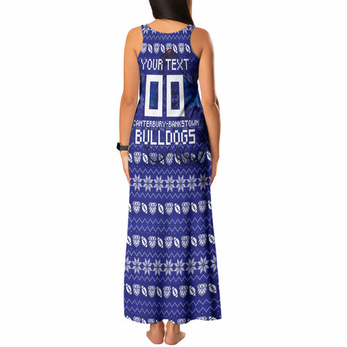 Personalized Canterbury Bulldogs Christmas Tank Maxi Dress Australian Rugby Fans - Pixelated Ugly Xmas Pattern Mascot Santa