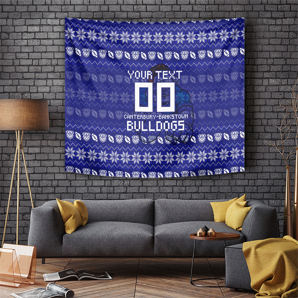 Personalized Canterbury Bulldogs Christmas Tapestry Australian Rugby Fans - Pixelated Ugly Xmas Pattern Mascot Santa