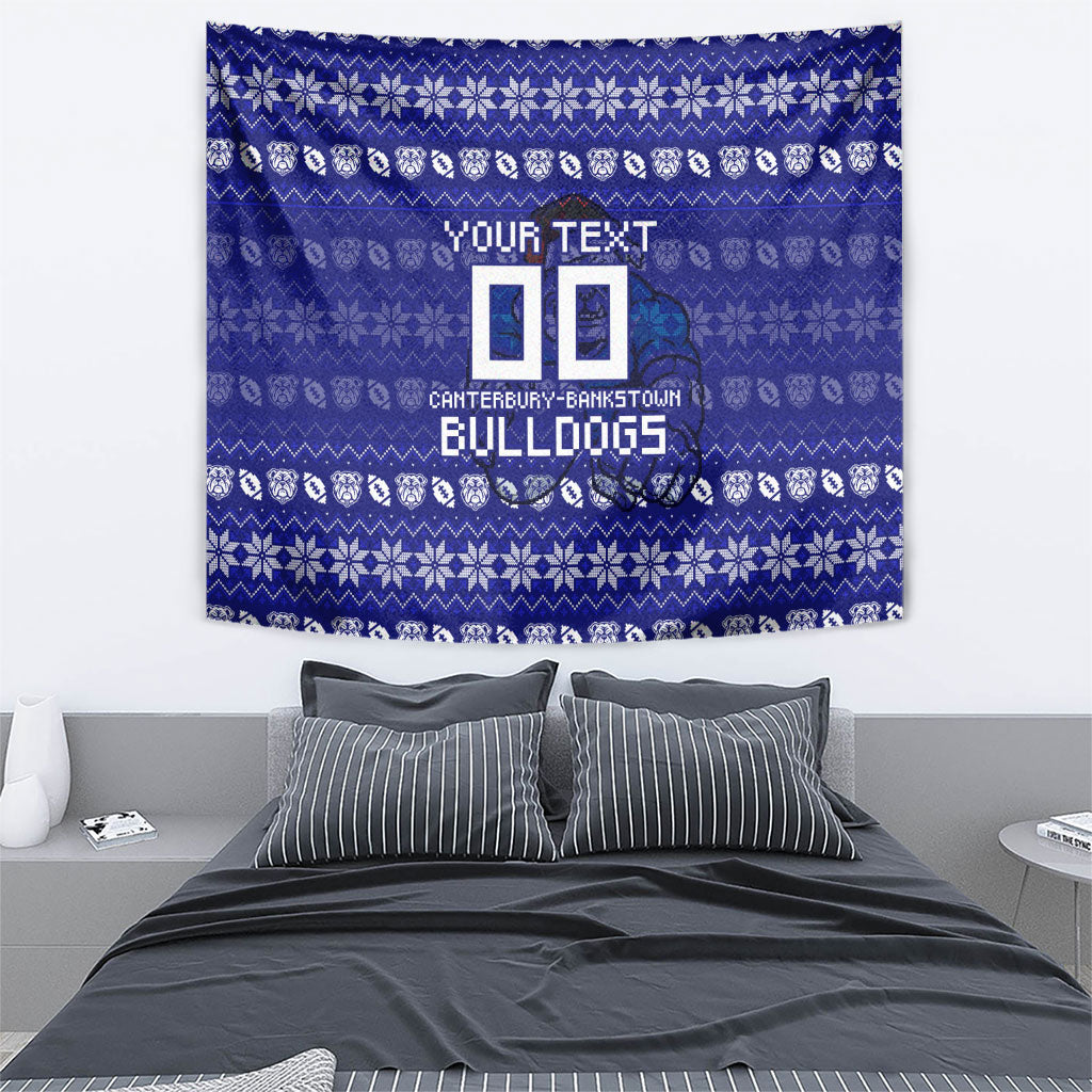 Personalized Canterbury Bulldogs Christmas Tapestry Australian Rugby Fans - Pixelated Ugly Xmas Pattern Mascot Santa
