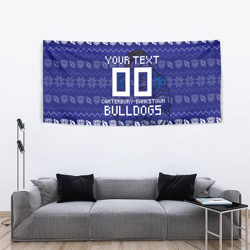 Personalized Canterbury Bulldogs Christmas Tapestry Australian Rugby Fans - Pixelated Ugly Xmas Pattern Mascot Santa