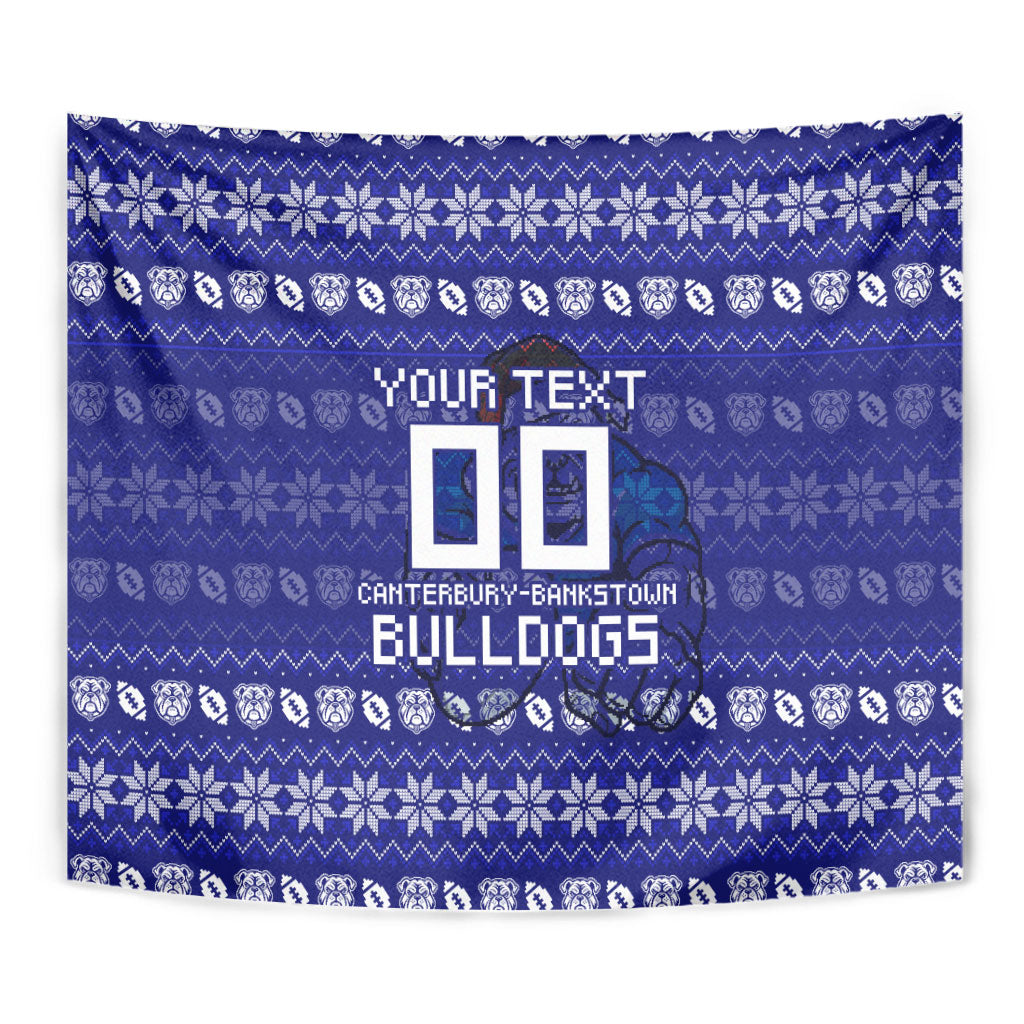 Personalized Canterbury Bulldogs Christmas Tapestry Australian Rugby Fans - Pixelated Ugly Xmas Pattern Mascot Santa