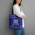 Personalized Canterbury Bulldogs Christmas Tote Bag Australian Rugby Fans - Pixelated Ugly Xmas Pattern Mascot Santa