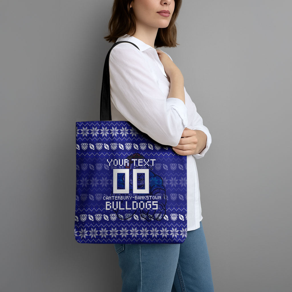 Personalized Canterbury Bulldogs Christmas Tote Bag Australian Rugby Fans - Pixelated Ugly Xmas Pattern Mascot Santa