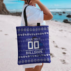 Personalized Canterbury Bulldogs Christmas Tote Bag Australian Rugby Fans - Pixelated Ugly Xmas Pattern Mascot Santa