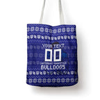 Personalized Canterbury Bulldogs Christmas Tote Bag Australian Rugby Fans - Pixelated Ugly Xmas Pattern Mascot Santa