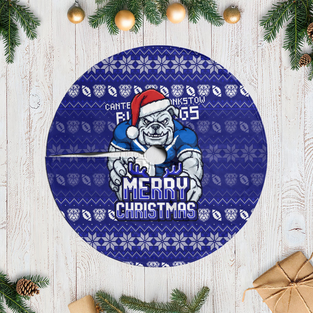 Canterbury Bulldogs Christmas Tree Skirt Australian Rugby Fans - Pixelated Ugly Xmas Pattern Mascot Santa
