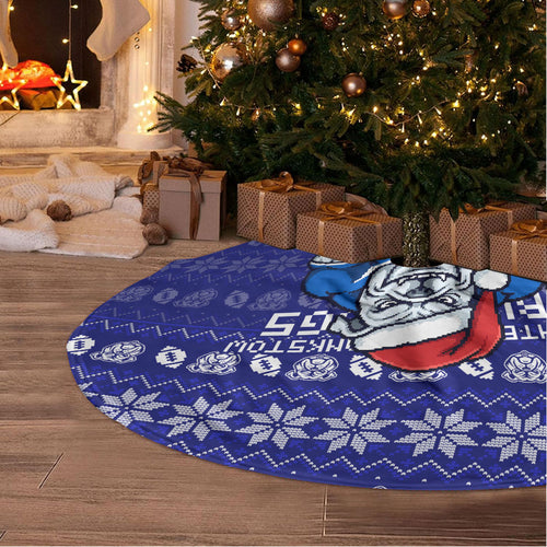 Canterbury Bulldogs Christmas Tree Skirt Australian Rugby Fans - Pixelated Ugly Xmas Pattern Mascot Santa