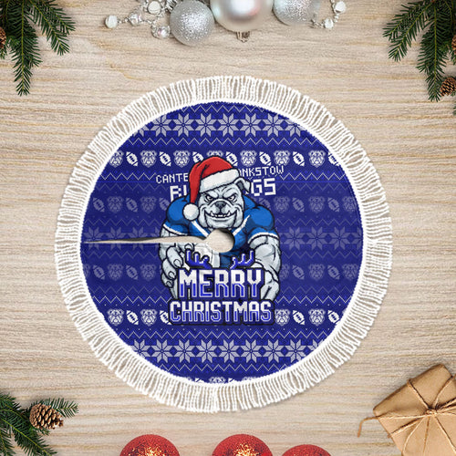 Canterbury Bulldogs Christmas Tree Skirt Australian Rugby Fans - Pixelated Ugly Xmas Pattern Mascot Santa