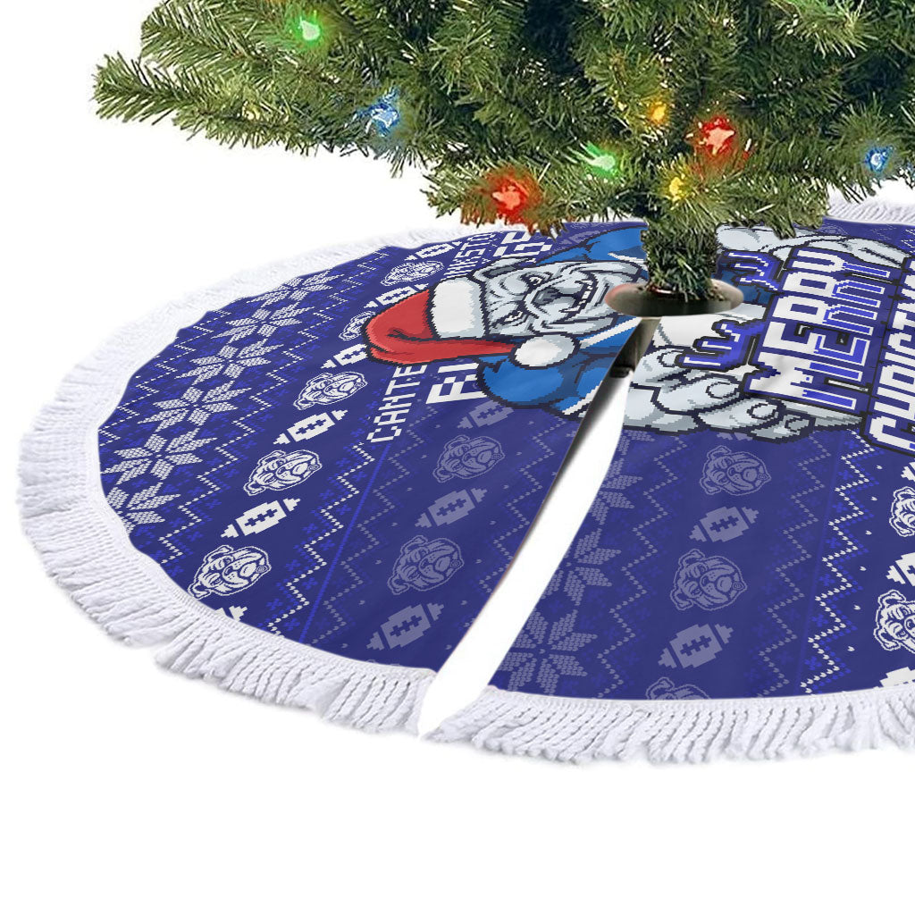 Canterbury Bulldogs Christmas Tree Skirt Australian Rugby Fans - Pixelated Ugly Xmas Pattern Mascot Santa