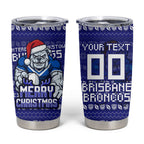Personalized Canterbury Bulldogs Christmas Tumbler Cup Australian Rugby Fans - Pixelated Ugly Xmas Pattern Mascot Santa