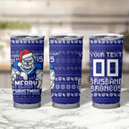 Personalized Canterbury Bulldogs Christmas Tumbler Cup Australian Rugby Fans - Pixelated Ugly Xmas Pattern Mascot Santa