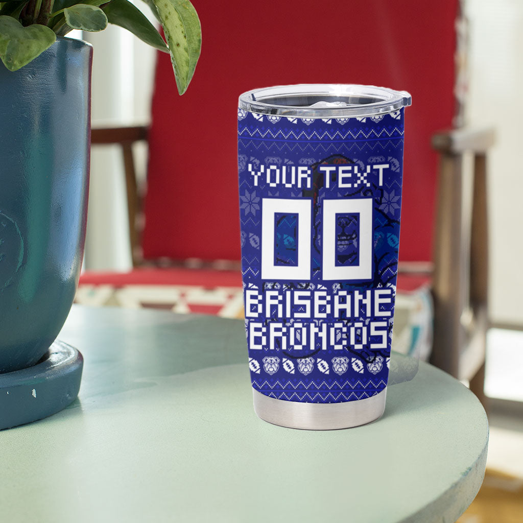 Personalized Canterbury Bulldogs Christmas Tumbler Cup Australian Rugby Fans - Pixelated Ugly Xmas Pattern Mascot Santa