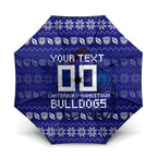 Personalized Canterbury Bulldogs Christmas Umbrella Australian Rugby Fans - Pixelated Ugly Xmas Pattern Mascot Santa