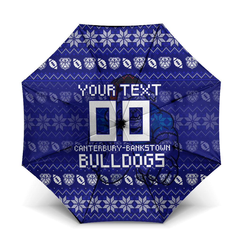 Personalized Canterbury Bulldogs Christmas Umbrella Australian Rugby Fans - Pixelated Ugly Xmas Pattern Mascot Santa