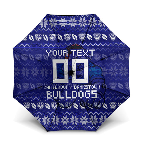 Personalized Canterbury Bulldogs Christmas Umbrella Australian Rugby Fans - Pixelated Ugly Xmas Pattern Mascot Santa