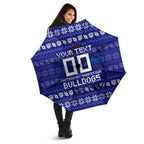 Personalized Canterbury Bulldogs Christmas Umbrella Australian Rugby Fans - Pixelated Ugly Xmas Pattern Mascot Santa