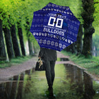 Personalized Canterbury Bulldogs Christmas Umbrella Australian Rugby Fans - Pixelated Ugly Xmas Pattern Mascot Santa