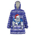 Personalized Canterbury Bulldogs Christmas Wearable Blanket Hoodie Australian Rugby Fans - Pixelated Ugly Xmas Pattern Mascot Santa