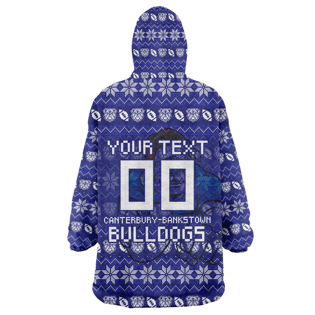Personalized Canterbury Bulldogs Christmas Wearable Blanket Hoodie Australian Rugby Fans - Pixelated Ugly Xmas Pattern Mascot Santa