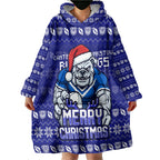 Personalized Canterbury Bulldogs Christmas Wearable Blanket Hoodie Australian Rugby Fans - Pixelated Ugly Xmas Pattern Mascot Santa
