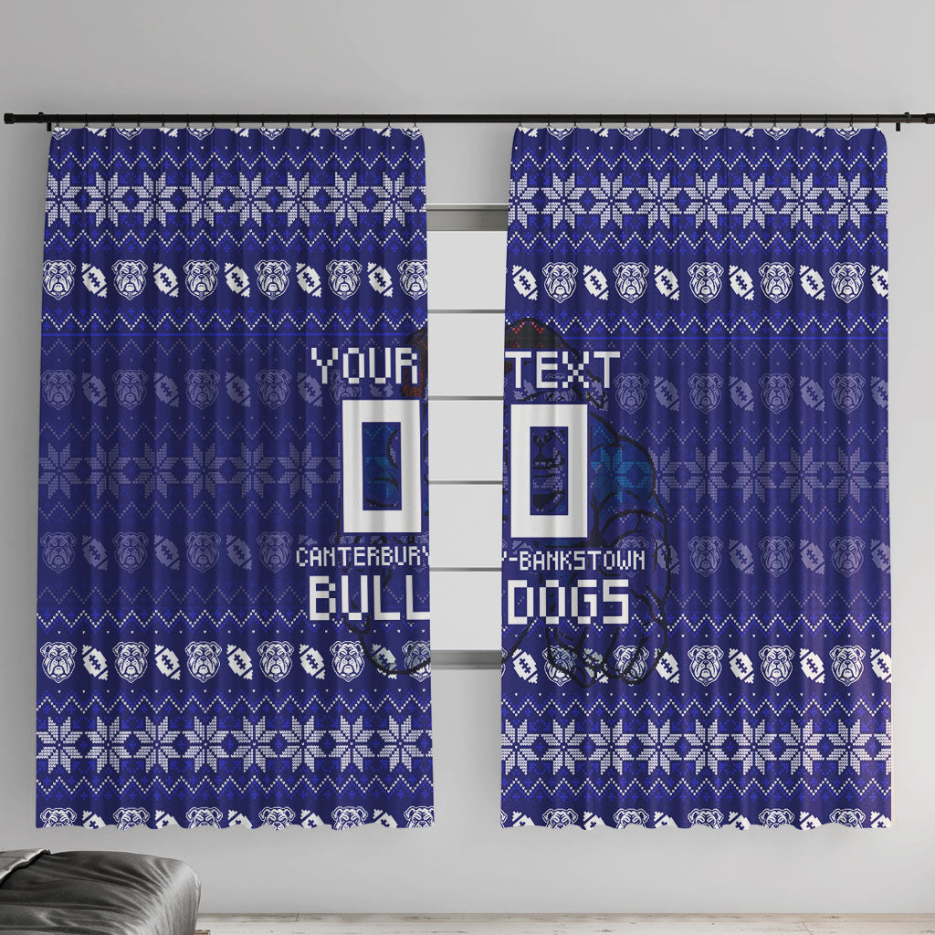 Personalized Canterbury Bulldogs Christmas Window Curtain Australian Rugby Fans - Pixelated Ugly Xmas Pattern Mascot Santa