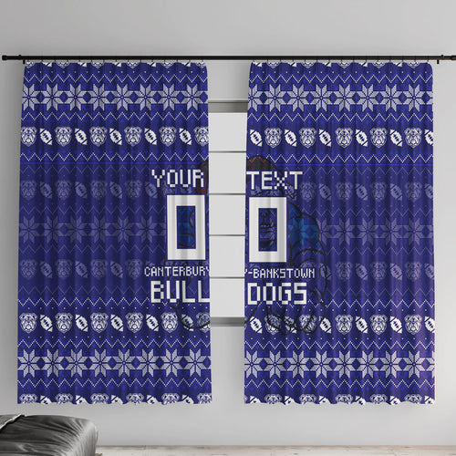 Personalized Canterbury Bulldogs Christmas Window Curtain Australian Rugby Fans - Pixelated Ugly Xmas Pattern Mascot Santa