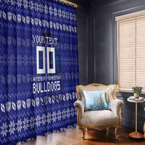 Personalized Canterbury Bulldogs Christmas Window Curtain Australian Rugby Fans - Pixelated Ugly Xmas Pattern Mascot Santa