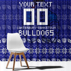 Personalized Canterbury Bulldogs Christmas Window Curtain Australian Rugby Fans - Pixelated Ugly Xmas Pattern Mascot Santa