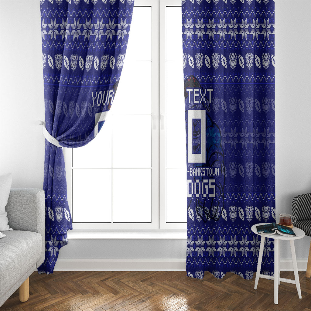 Personalized Canterbury Bulldogs Christmas Window Curtain Australian Rugby Fans - Pixelated Ugly Xmas Pattern Mascot Santa