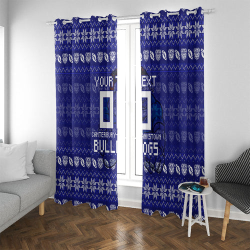 Personalized Canterbury Bulldogs Christmas Window Curtain Australian Rugby Fans - Pixelated Ugly Xmas Pattern Mascot Santa