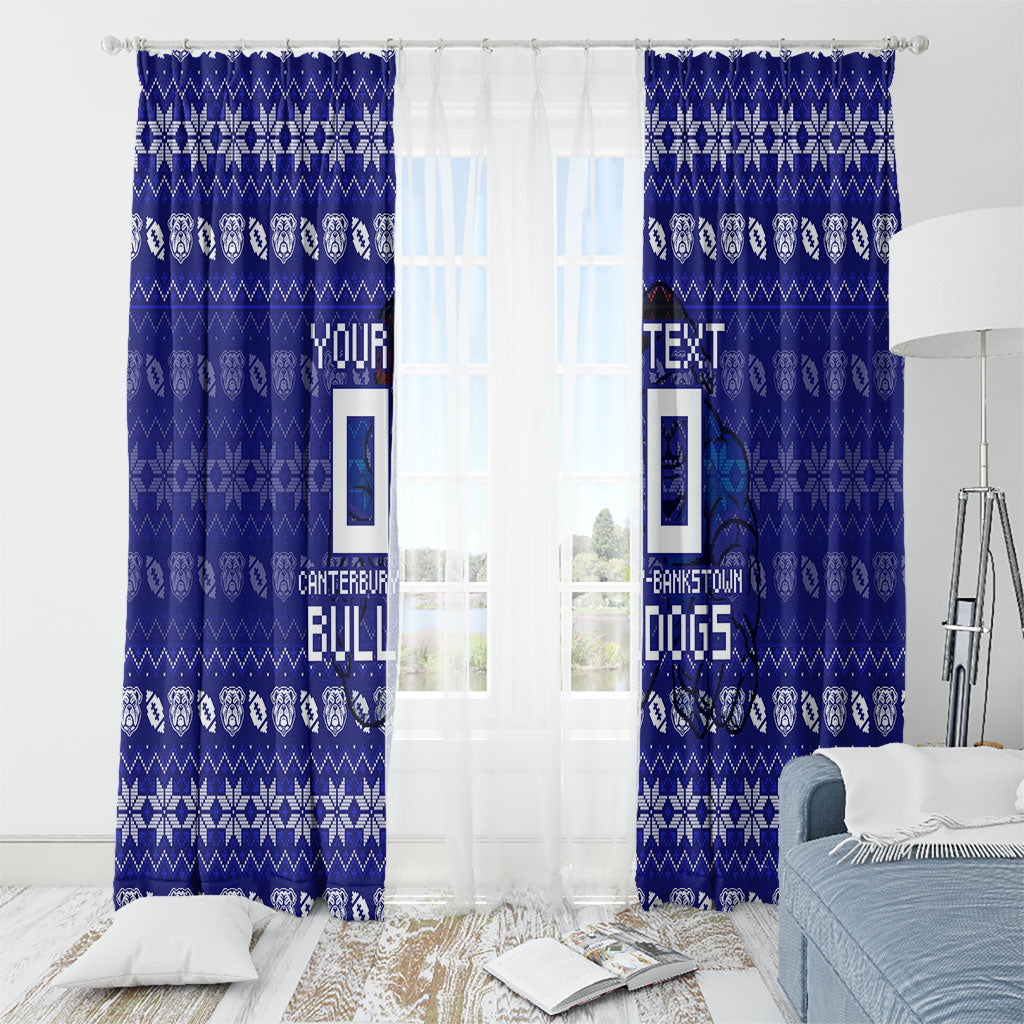 Personalized Canterbury Bulldogs Christmas Window Curtain Australian Rugby Fans - Pixelated Ugly Xmas Pattern Mascot Santa