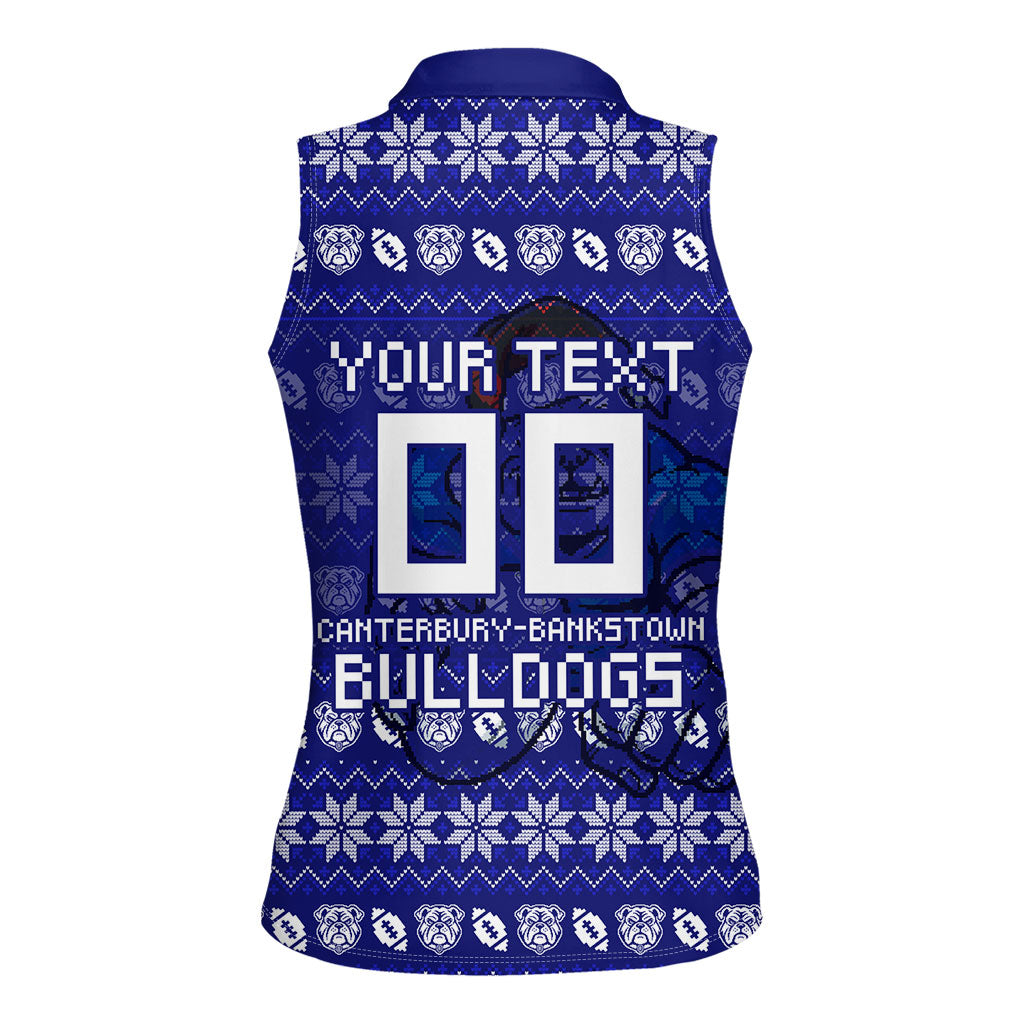 Personalized Canterbury Bulldogs Christmas Women Sleeveless Polo Shirt Australian Rugby Fans - Pixelated Ugly Xmas Pattern Mascot Santa