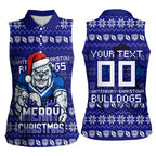 Personalized Canterbury Bulldogs Christmas Women Sleeveless Polo Shirt Australian Rugby Fans - Pixelated Ugly Xmas Pattern Mascot Santa