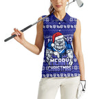 Personalized Canterbury Bulldogs Christmas Women Sleeveless Polo Shirt Australian Rugby Fans - Pixelated Ugly Xmas Pattern Mascot Santa