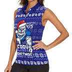Personalized Canterbury Bulldogs Christmas Women Sleeveless Polo Shirt Australian Rugby Fans - Pixelated Ugly Xmas Pattern Mascot Santa