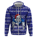 Personalized Canterbury Bulldogs Christmas Zip Hoodie Australian Rugby Fans - Pixelated Ugly Xmas Pattern Mascot Santa