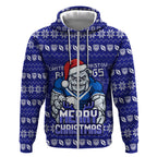 Personalized Canterbury Bulldogs Christmas Zip Hoodie Australian Rugby Fans - Pixelated Ugly Xmas Pattern Mascot Santa