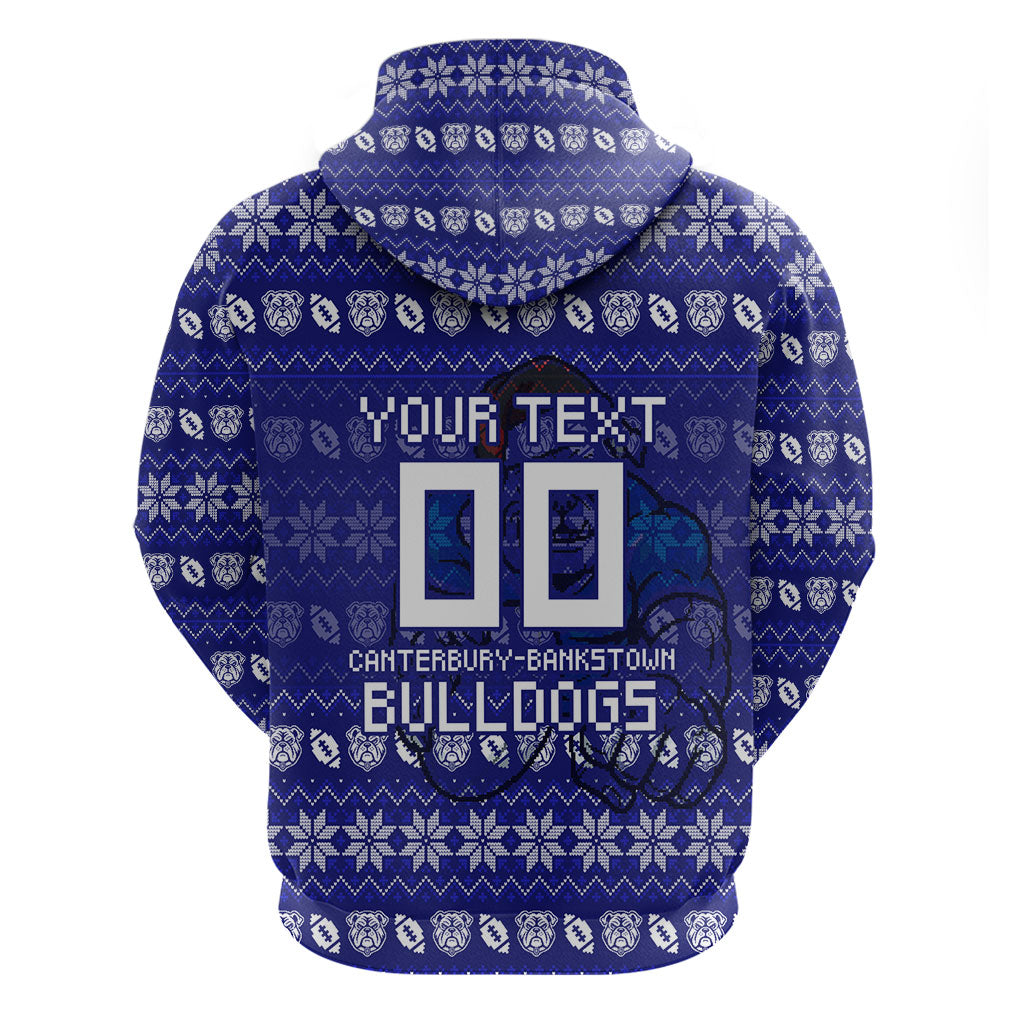 Personalized Canterbury Bulldogs Christmas Zip Hoodie Australian Rugby Fans - Pixelated Ugly Xmas Pattern Mascot Santa