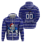 Personalized Canterbury Bulldogs Christmas Zip Hoodie Australian Rugby Fans - Pixelated Ugly Xmas Pattern Mascot Santa