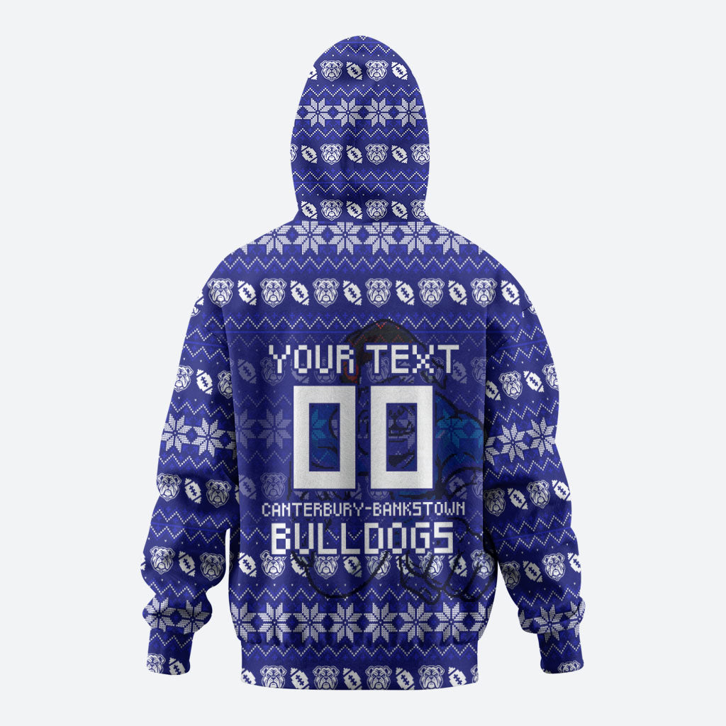 Personalized Canterbury Bulldogs Christmas Zip Hoodie Australian Rugby Fans - Pixelated Ugly Xmas Pattern Mascot Santa