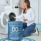 Personalized Cronulla Sharks Christmas Laundry Basket Australian Rugby Fans - Pixelated Ugly Xmas Pattern Mascot Santa